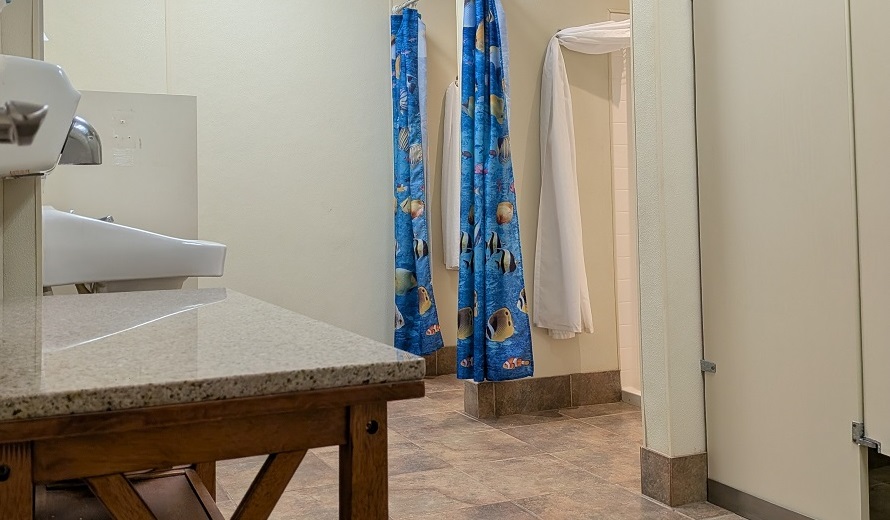 Clean restrooms and showers at Gulf Haven RV Campground